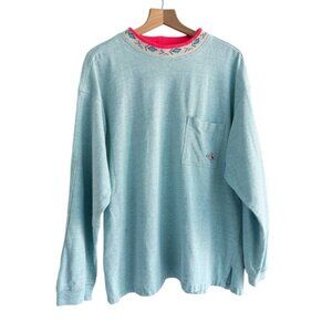 Vintage Gotcha Mens Sz L Light Blue Long Sleeve Mock Neck Surf Tee Shirt